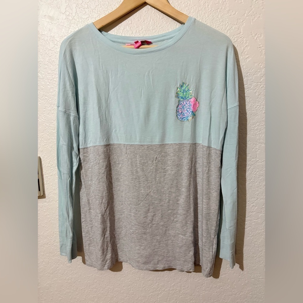 Lilly Pulitzer Finn Pineapple Color Block Long Sleeve T-Shirt Top XS